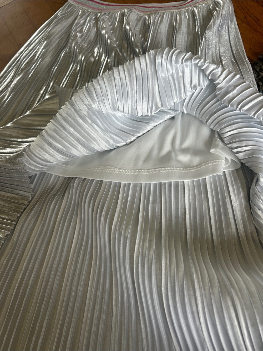 Kate Spade Skirt the Rules Girls Metallic Silver Pleated Midi 12 - Picture 3 of 8